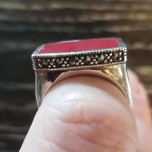 Marcasite silver ring with red stone size 7 - Picture 4 of 8